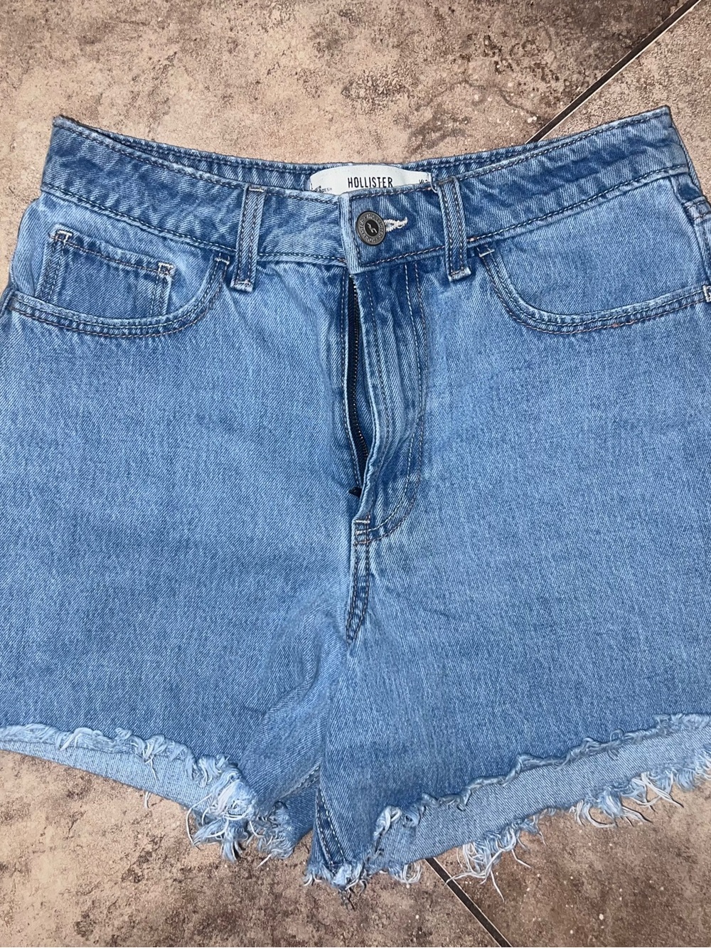 Hollister Medium Blue Frayed Denim High-Rise Shorts